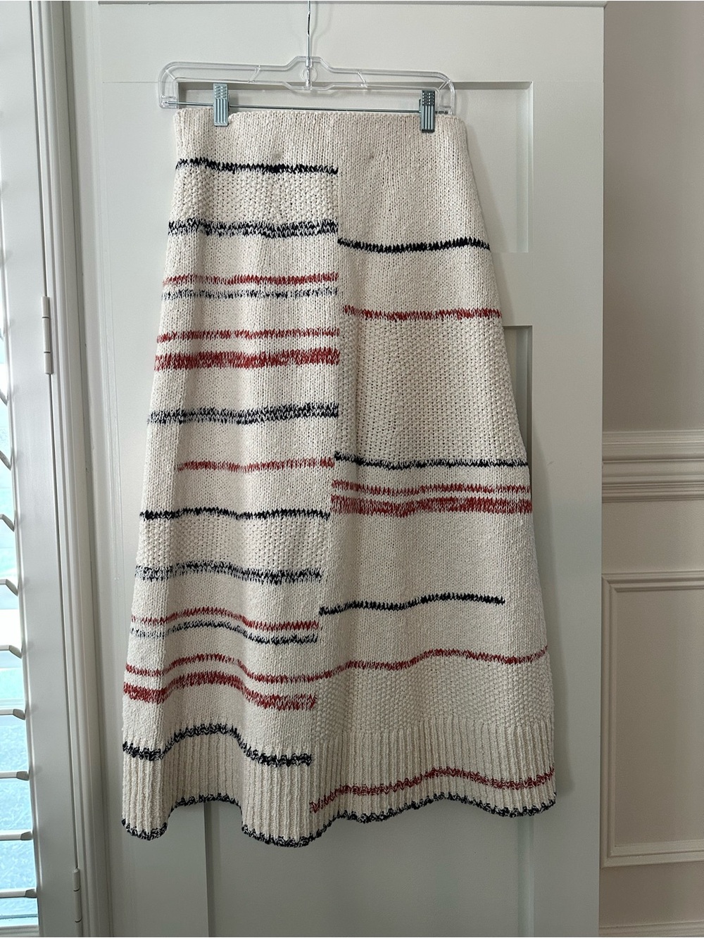 ME+EM Cream Bouclé Midi Skirt with Navy and Red Stripes - Picture 8 of 12